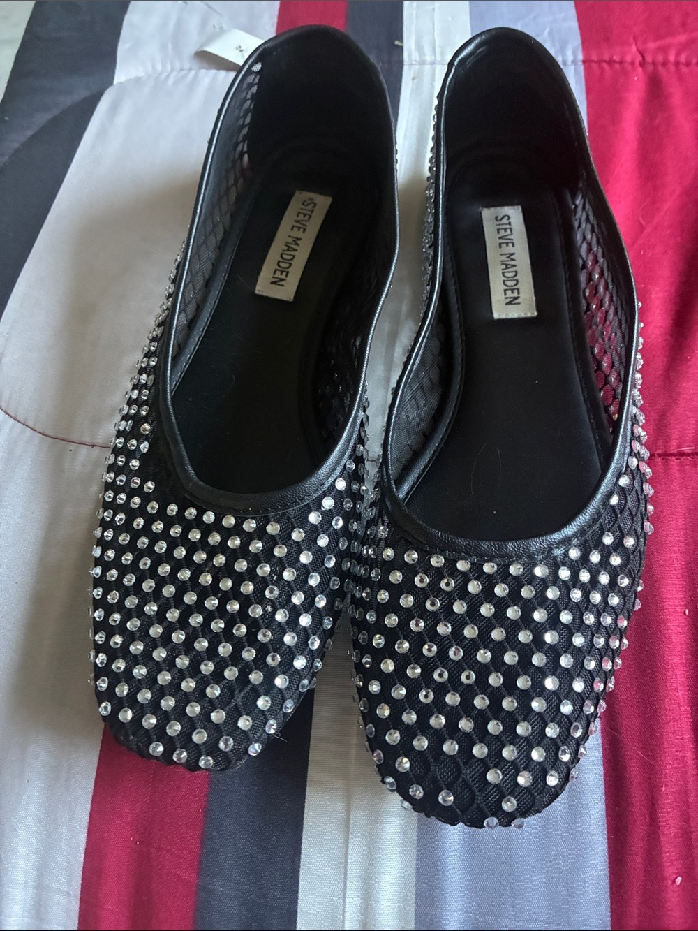 Steve Madden Black Mesh Flats with Silver Studs